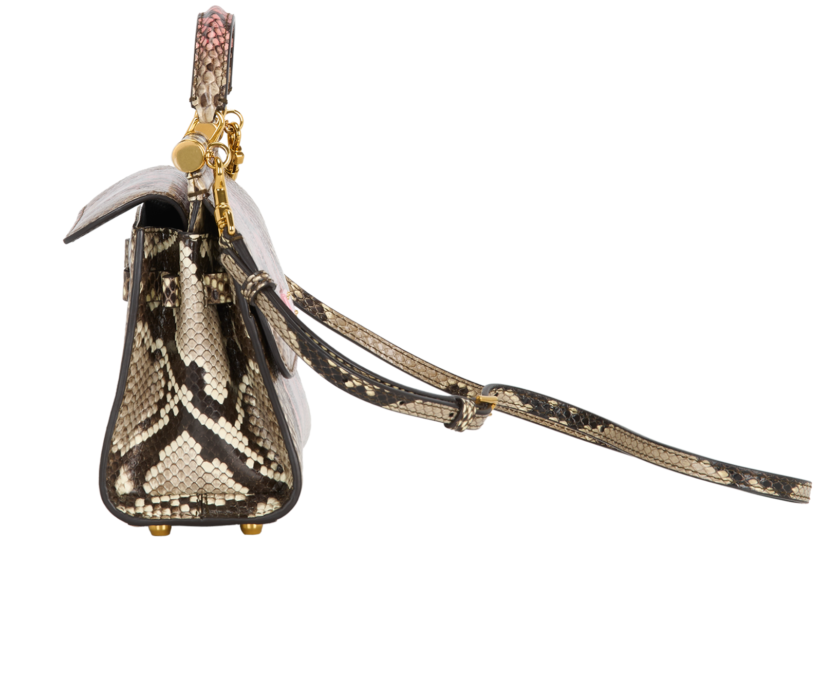 Snake Print Sicily Top Handle, &pound;595, Handbags, Black/Pink/White, Leather, Bottom view